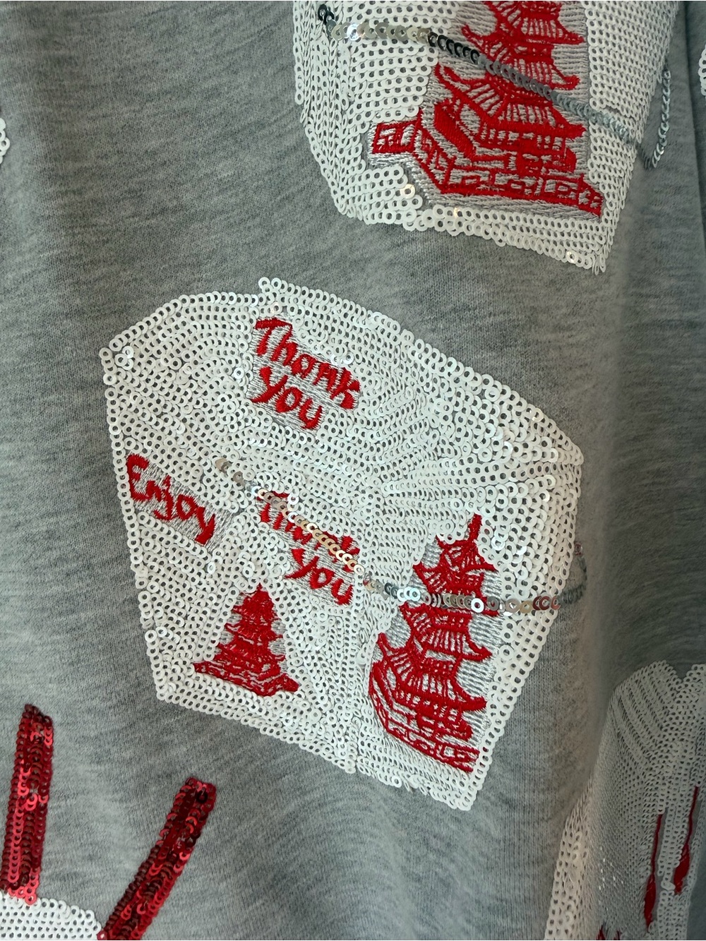 QUEEN OF SPARKLES Gray Crewneck Sweatshirt with Pink Logo Tag - Picture 3 of 3